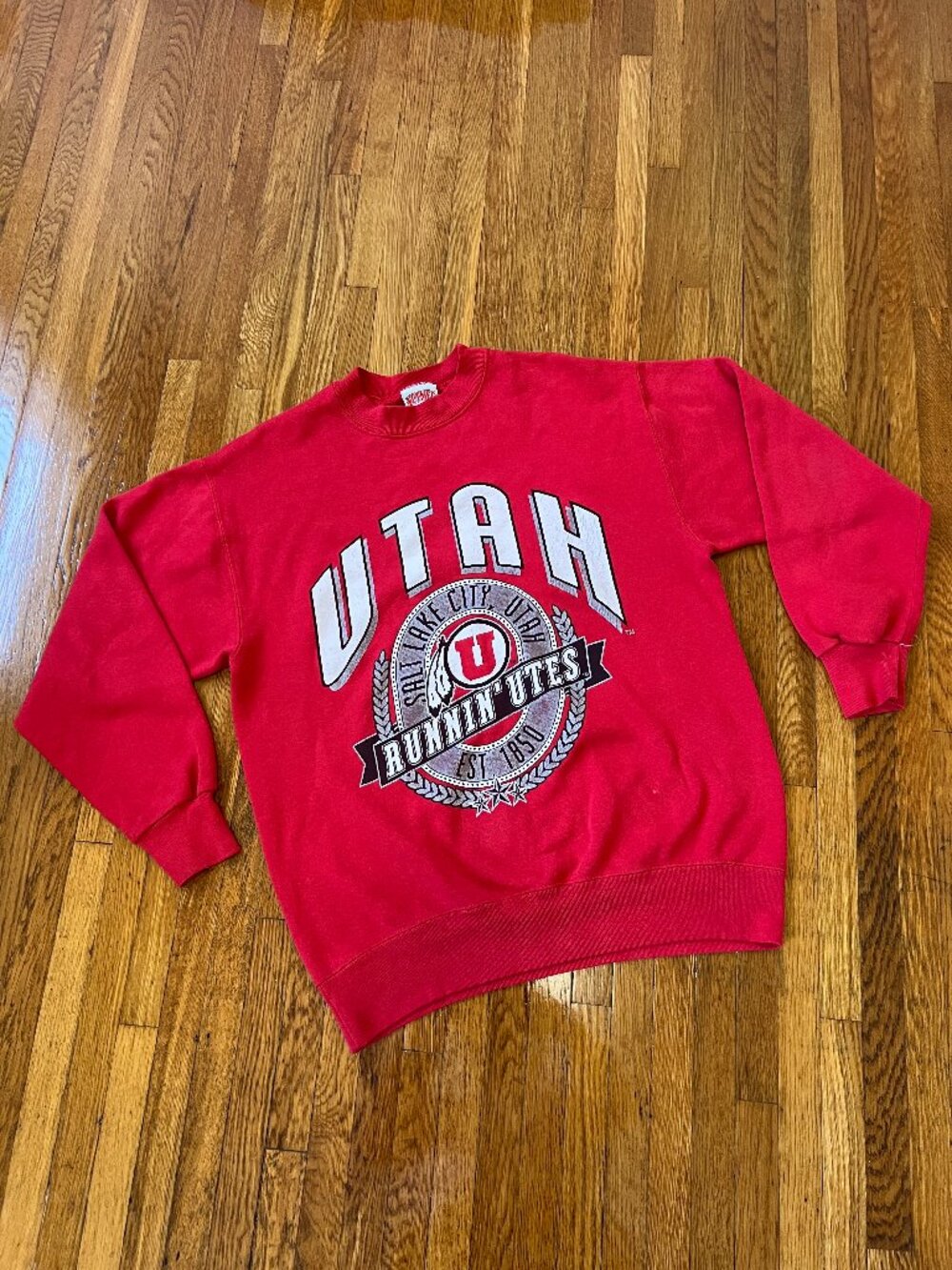 Vintage 90s Utah Runnin' Utes Red Nutgmeg Crewneck Sweatshirt - Large